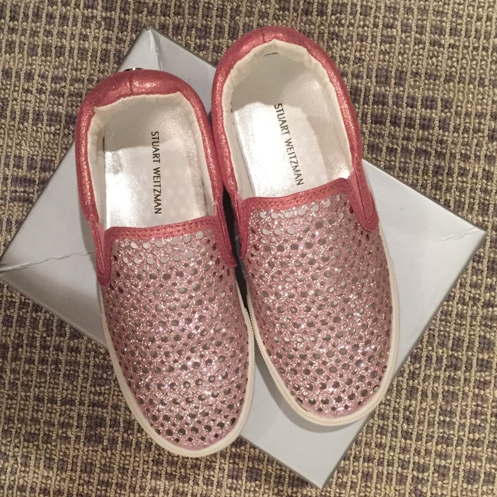 Stuart Weizman pink sparkly slip-on